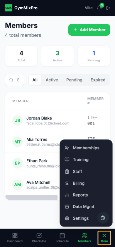 Member detail view on mobile